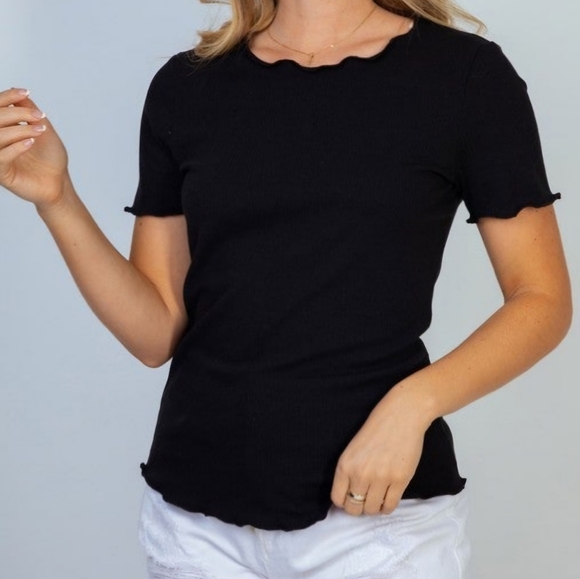 White Birch Round Neck Knit Top with Merrow Edge Detail 1X - Picture 1 of 2